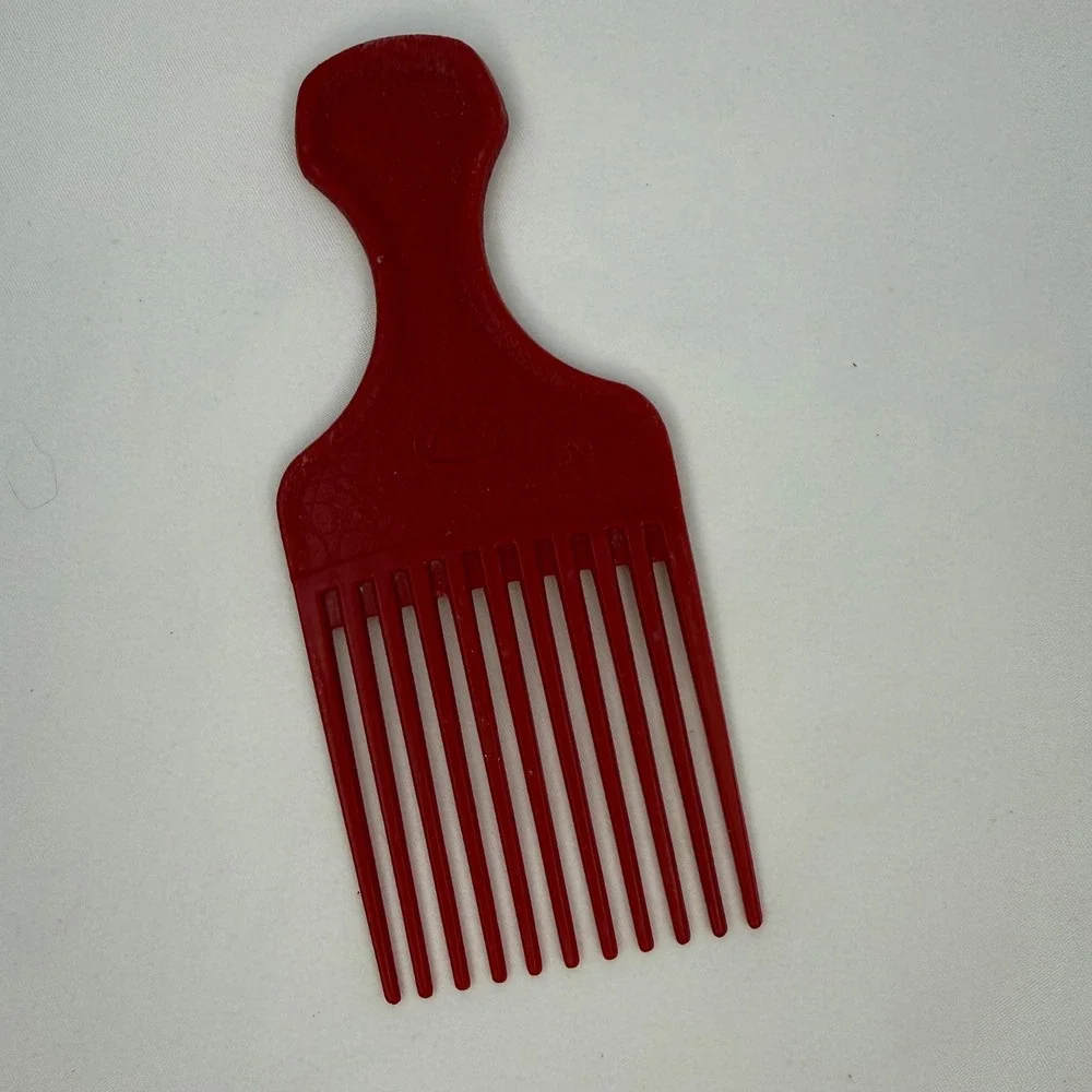 Vintage Goody Hair Pick Red Plastic Textured Handle Made in USA Detangling Comb